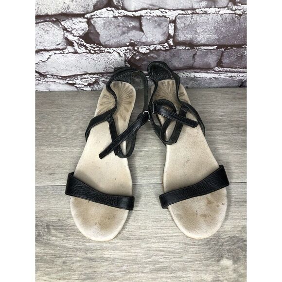 Patagonia Black Leather Ankle Strap Cork Wedge Sandals Women’s Sz 6.5M US/37EU - Picture 16 of 16